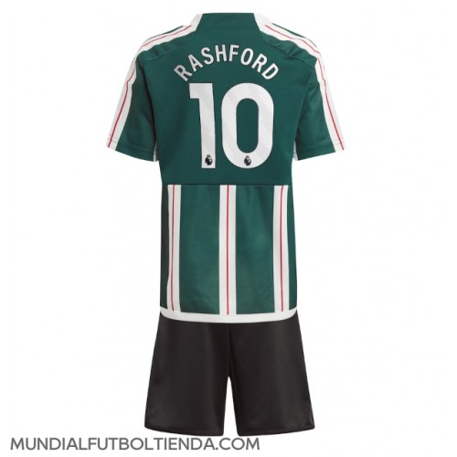 Camiseta Manchester United Marcus Rashford #10 Segunda Equipación Replica 2023-24 para niños mangas cortas (+ Pantalones cortos)